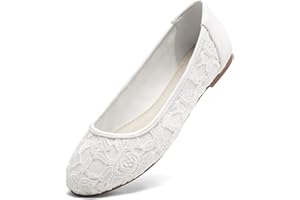 Greatonu Women's Flats Cut Out Round Toe Slip On Floral Ballet Flat Comfortable Lace Flats Dressy