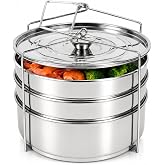 3-Tier Steamer Insert Pans for 6 Qt Instant Pot, 304 Steel Pot-in-Pot Set | Instant pot steamer basket separates vegetables, flan, rice, eggs and side dishes for layered steaming and reheating.