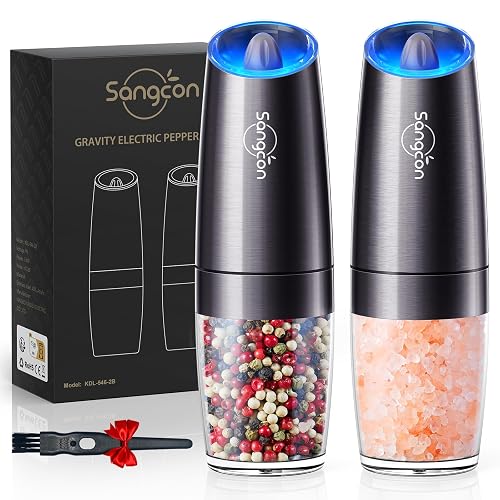Sangcon Gravity Electric Salt and Pepper Grinder Set Automatic Shakers ...