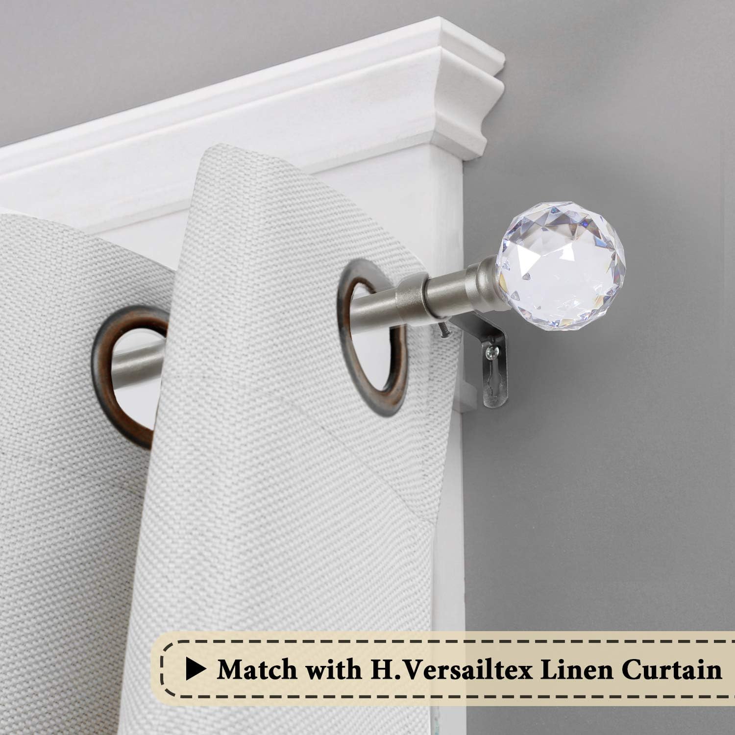 H.VERSAILTEX 3/4" Standard Decorative Window Curtain Rod for Windows 48 to 84, Adjustable Window Treatment Single Curtain Rod Set with Acrylic Ball Finials, Nickel: Home & Kitchen