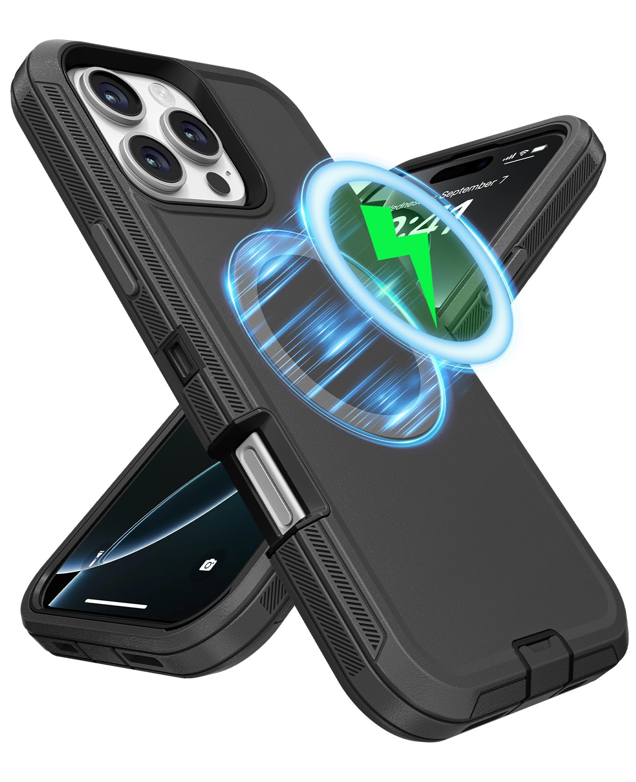 Jelanry for iPhone 16 Pro Max Case Compatible MagSafe, Heavy Duty Rugged Dual-Layer Shockproof Protection w/Port Anti-Dust/Scratch Protective Back Cover Phone Case for iP16 Pro Max 5G 6.9 inch Black