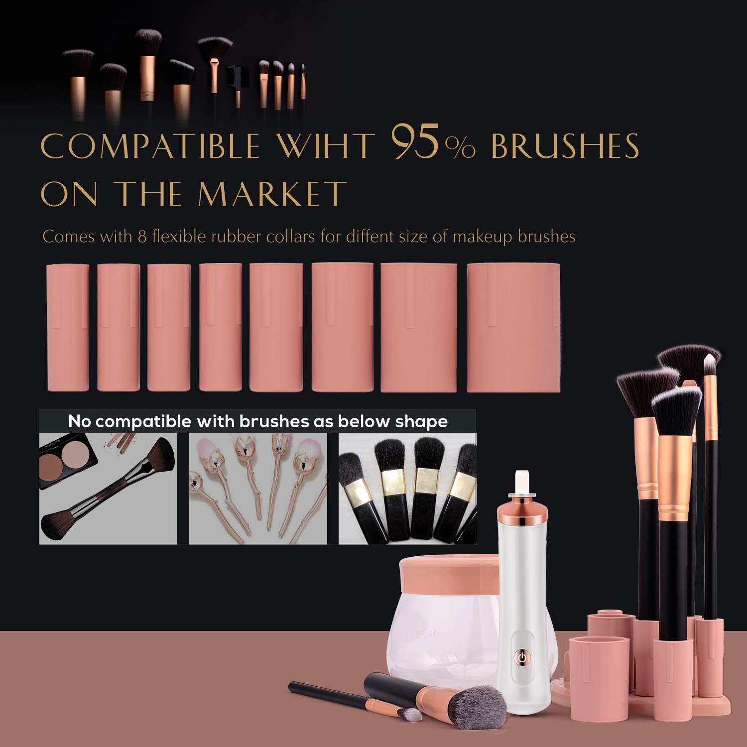 Upgraded Makeup Brush Cleaner and Dryer Machine, Electric Automatic Cosmetic Brush Spinner Fast Wash and Dry Makeup Brushes, Brush Cleaner with 8 Size Rubber Collars and 1 Brush Cleaning Mat: Beauty