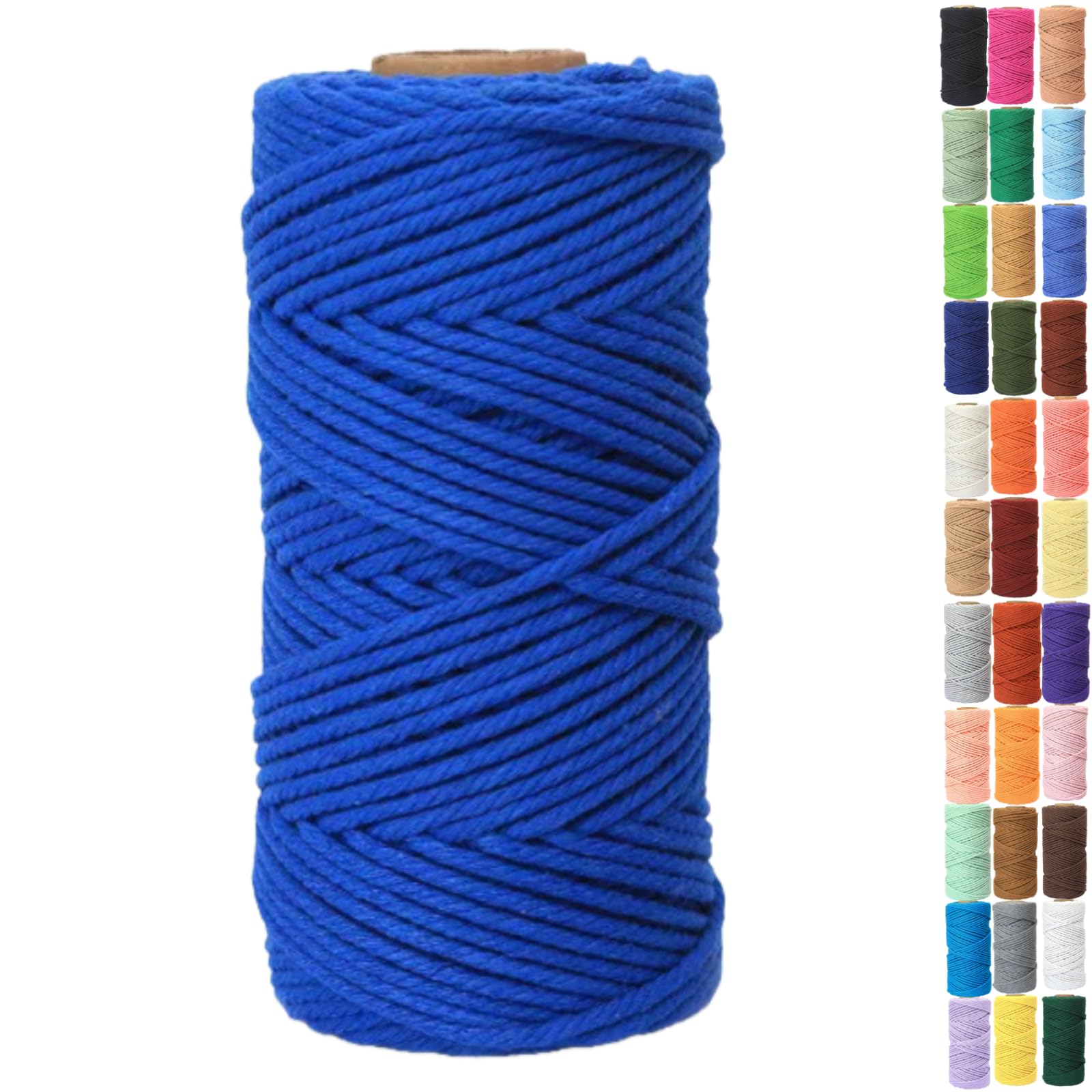 Binwat Macrame Cord Thick Natural Cotton Cord DIY Crafts Yarn Thread Twisted Spool Twine String Cotton Rope for Wall Hanging,Plant Hangers,Knitting,Decorative Projects 4mm x100m (Royal blue)