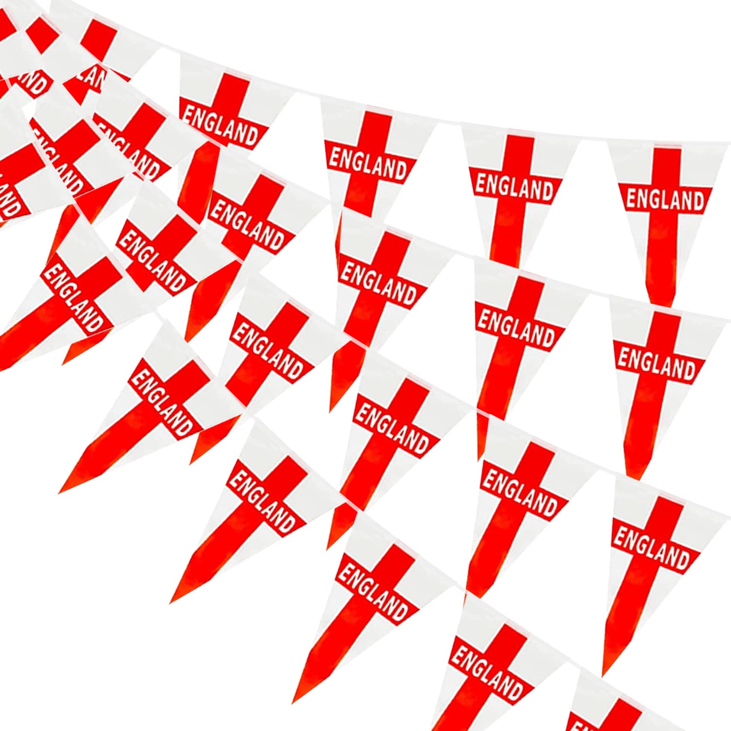 AhfuLife England St George Bunting 120pcs Flags for St. George's Day Decorations, Double Sided Triangular Fabric Bunting for Rugby Football World Cup Party Decor (20 x 28 cm - 12m, 4 Packs)