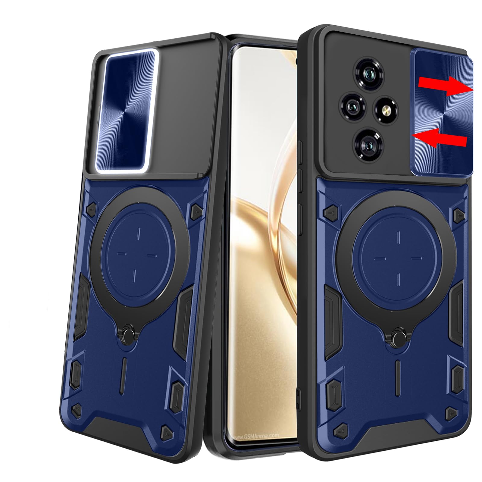 KZIOACSH Case for Honor 200 Pro,Military Grade Hard PC+TPU Rugged Bumper Cover [Camera Protection] Heavy Duty Anti-Scratch Back Phone Case with Enhanced Metal Car Mount Holder for Honor 200 Pro,Blue