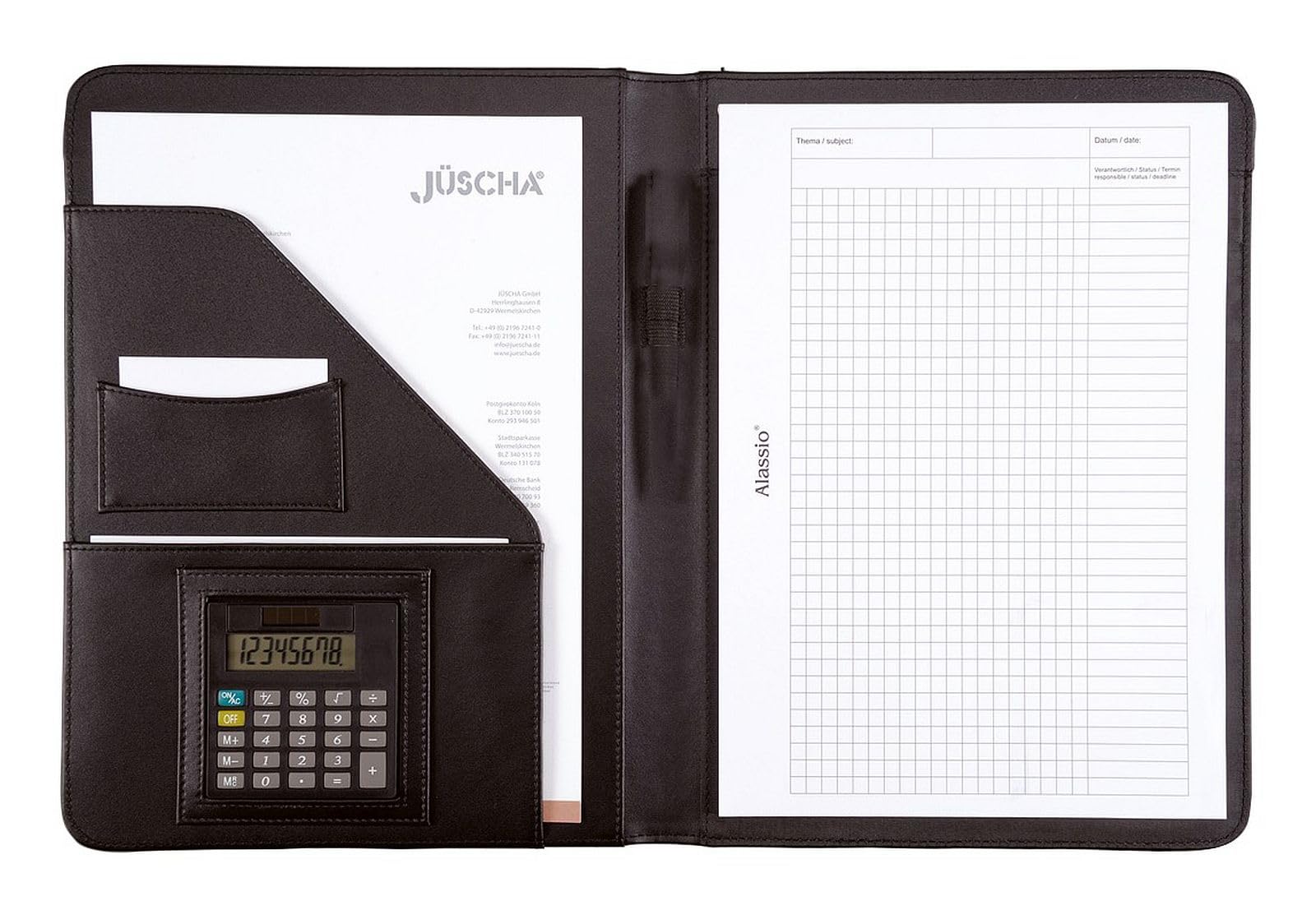 Alassio Conference Folder Writing Case with Calculator and Pad A4 Leather-look Black Ref 96086-1