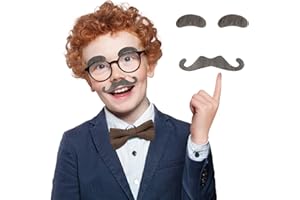 HyperFun Old Man Costume Old Man Stick-on Mustache, Fake Mustache Costume Bushy Grey white Eyebrows And Moustache Kit