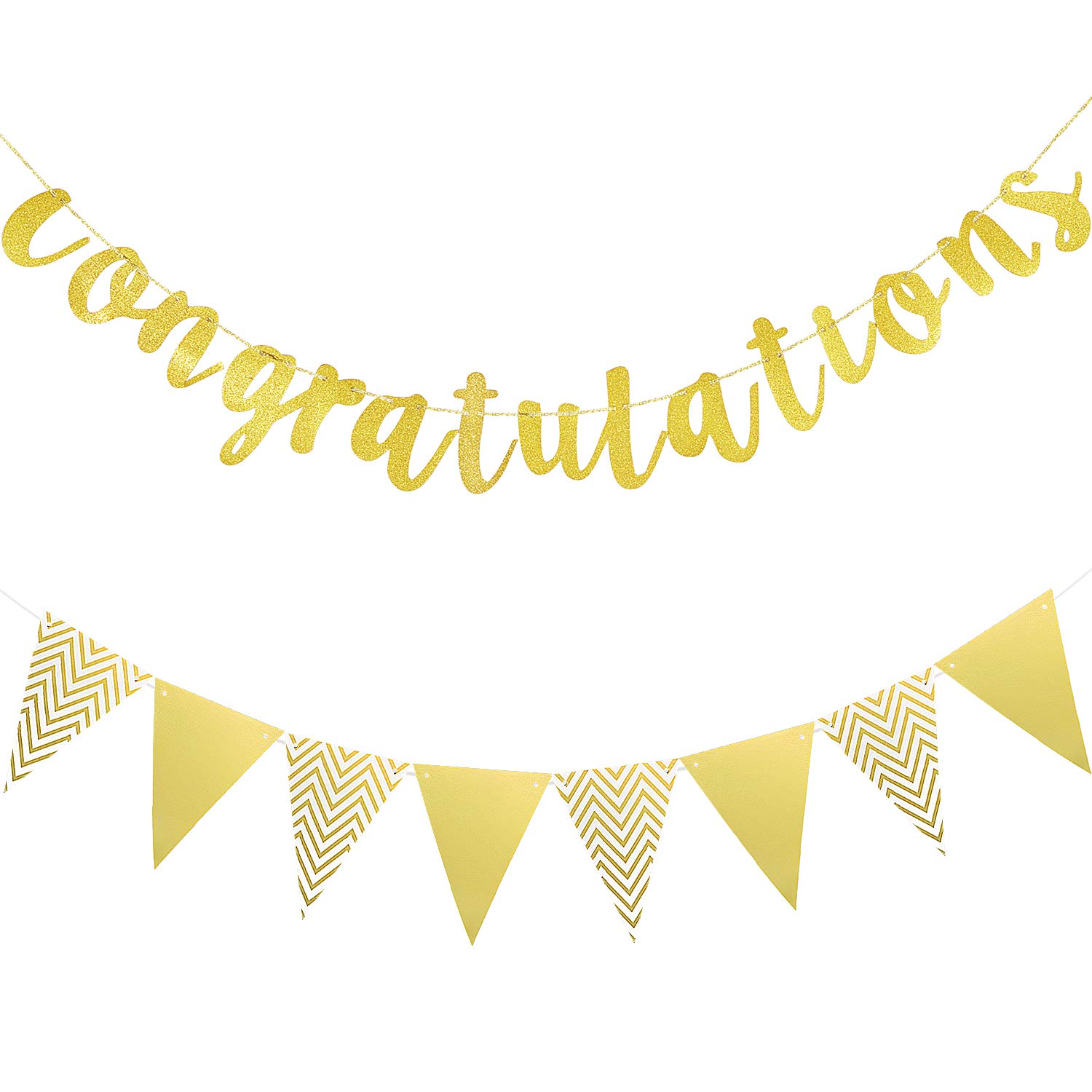 Boao Pre-Strung Congratulations Banner Glitter gold Congratulation Banner 10 ft Congrats Garland for Graduation, Wedding, Retirement Party Decorations