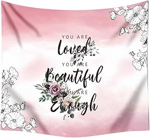 Tapestry for Bedroom teen girl Wall Decor Floral Tapestry with Words Quote You are Tapestry Pink Room for Women Positive Affirmations Wall Aesthetic Inspirational Tapestry Wall Hanging 