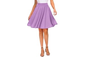 EXCHIC Women's Casual Stretchy Flared Mini Skater Skirt Basic A-Line Pleated Midi Skirt