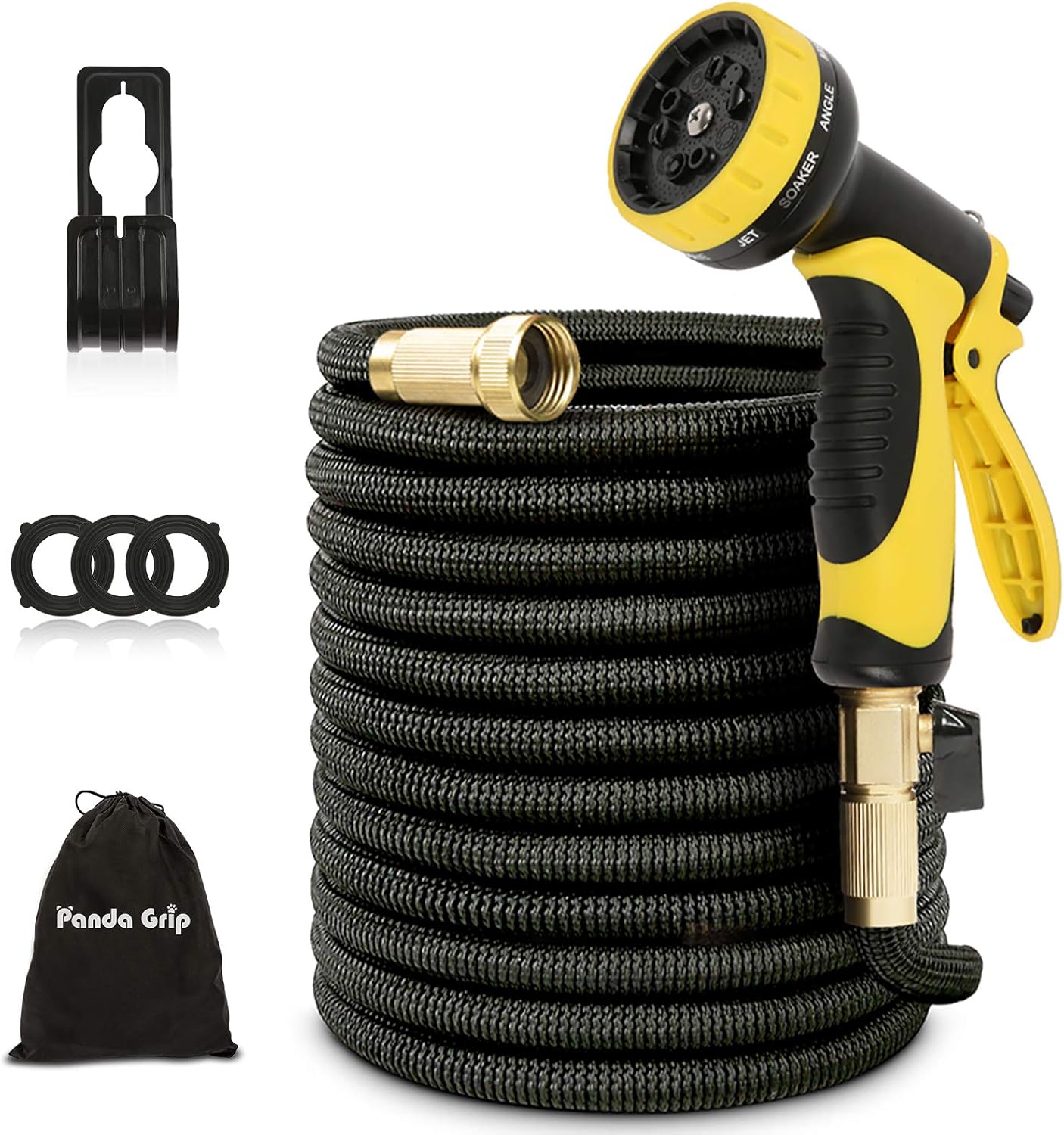 Expandable Garden Hose 75 ft with 10 Function Spray Nozzle, 3 Times Expanding Water Hose with 3/4” Solid Brass Fittings for Watering Garden, Washing Car, Pet Cleaning (75ft)…