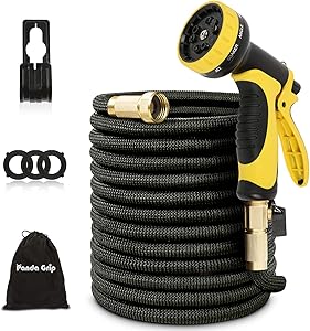 Expandable Garden Hose 75 ft with 10 Function Spray Nozzle, 3 Times Expanding Water Hose with 3/4” Solid Brass Fittings for Watering Garden, Washing Car, Pet Cleaning (75ft)…