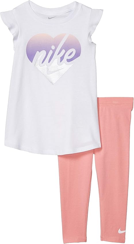 Amazon ナイキ キッズ 赤ちゃん 女の子 メタリック ハートロゴ フラッタースリーブ Tシャツ レギンスセット 幼児 ピンク 釉薬 4t 幼児 アンサンブル 通販