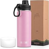 koodee Insulated Water Bottle, 22 oz Stainless Steel Double Wall Vacuum Wide Mouth Sport Bottle with Leakproof Spout Lid (Pink)