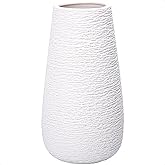 D'vine Dev 12 Inch Textured White Elegant Oval Ceramic Vase for Flowers, Home Décor Vase with Design Box, VS-LD-C-1