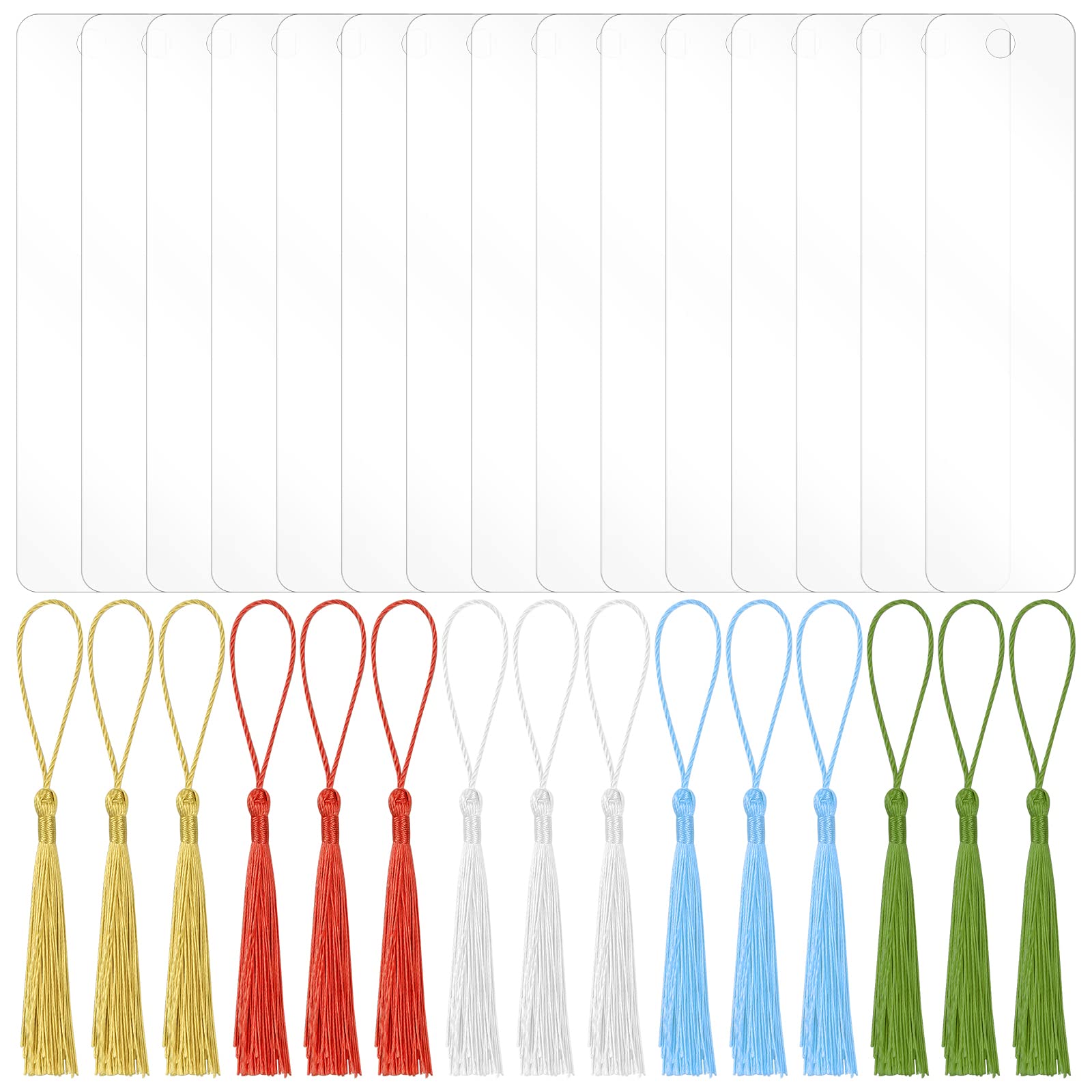 15 Pcs Acrylic Blank Bookmark, DIY Multicolor Tassel Clear Bookmarks with Hole, for Adults DIY Projects and Presents
