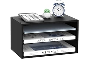 SUPEASY Wooden Desk Organizer - 3 Tier Paper File Organizer for Office, School & Home, Black
