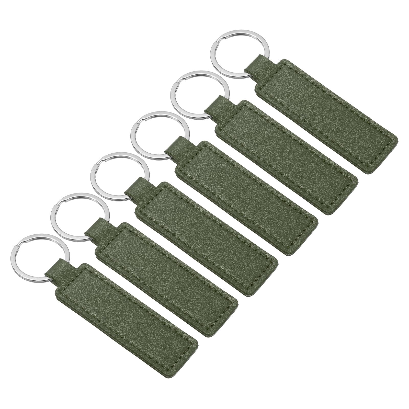 PATIKIL Sublimation Keychain Blanks, 6 Pack PU Leather Keychain Blanks Key Fob with Rings for Car Keys Home Keys, Dark Green