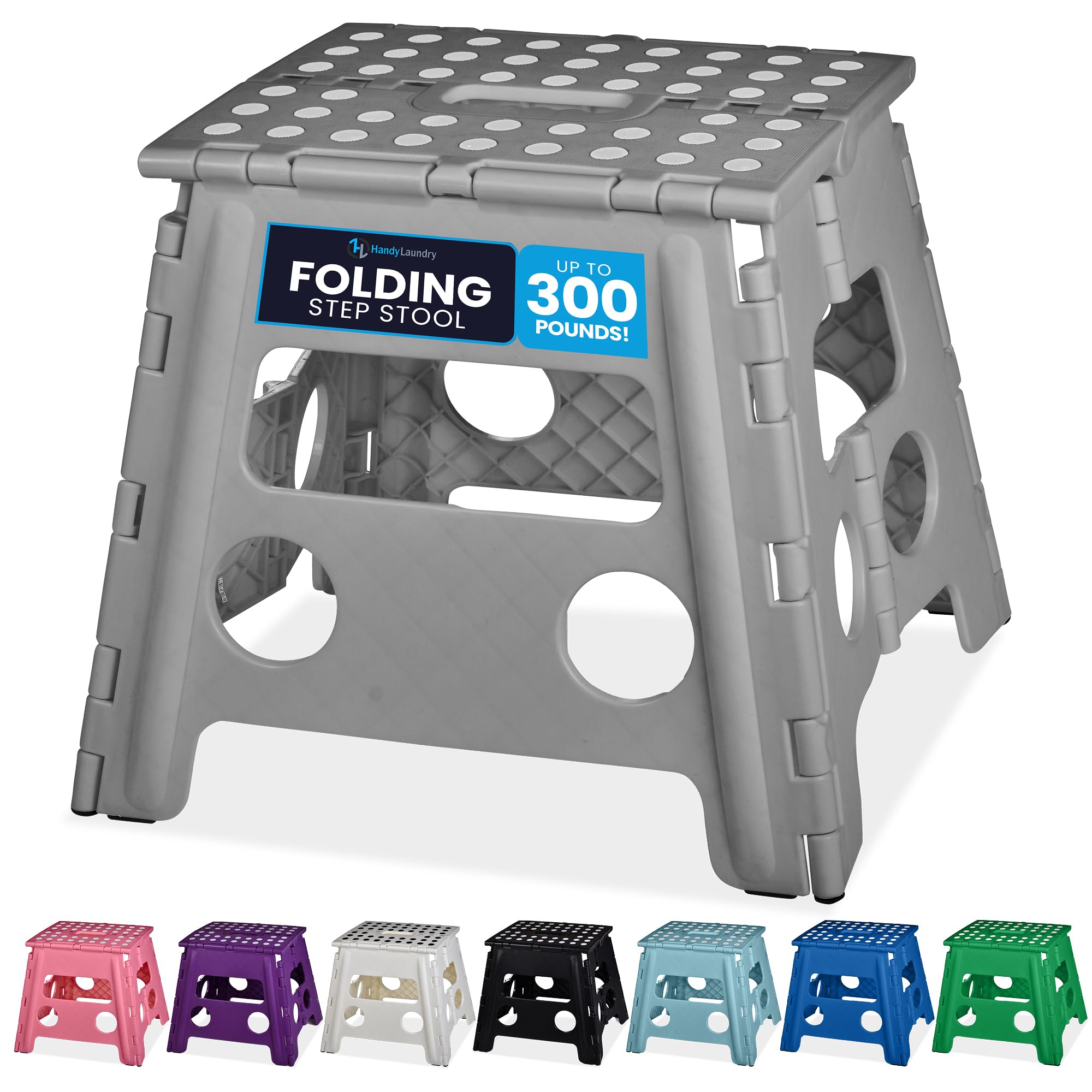 Photo 1 of Handy Laundry Folding Lightweight Step Stool - Sturdy Enough to Support Adults and Safe Enough for Kids - Opens Easy with One Flip - Great for Kitchen, Bathroom or Bedroom (Grey - 13 inch)