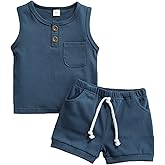 CIYCUIT 2Pcs Baby Boy Summer Clothes Infant Toddler Beach Outfits Sleeveless Tank Tops Shorts Set