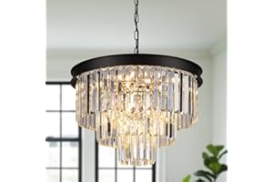 A AXILIXI Black Crystal Chandeliers Modern Round Chandeliers 20" Dimmable 9 Lights Ceiling Pendant Light Fixtures 3 Tiers Luxury Raindrop for Living Room Dining Room Bedroom Foyer