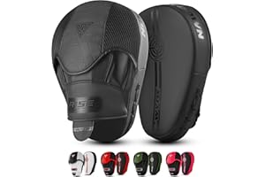 WYOX Premium Synthetic Leather Curved Focus Mitts – Boxing Pads for Hook & Jab Training, Adjustable Ventilated Strap, MMA Muay Thai Kickboxing Martial Arts Coaching Punching Hand Target Strike Shield