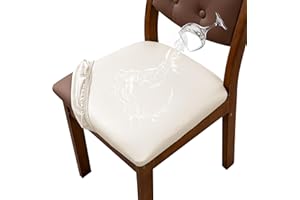 YUEANG Waterproof PU Leather Seat Covers for Dining Room Chairs Set of 6, Stretch Dining Chair Slipcovers, Kitchen Chair Seat Covers, Non-Slip & Washable (Beige)