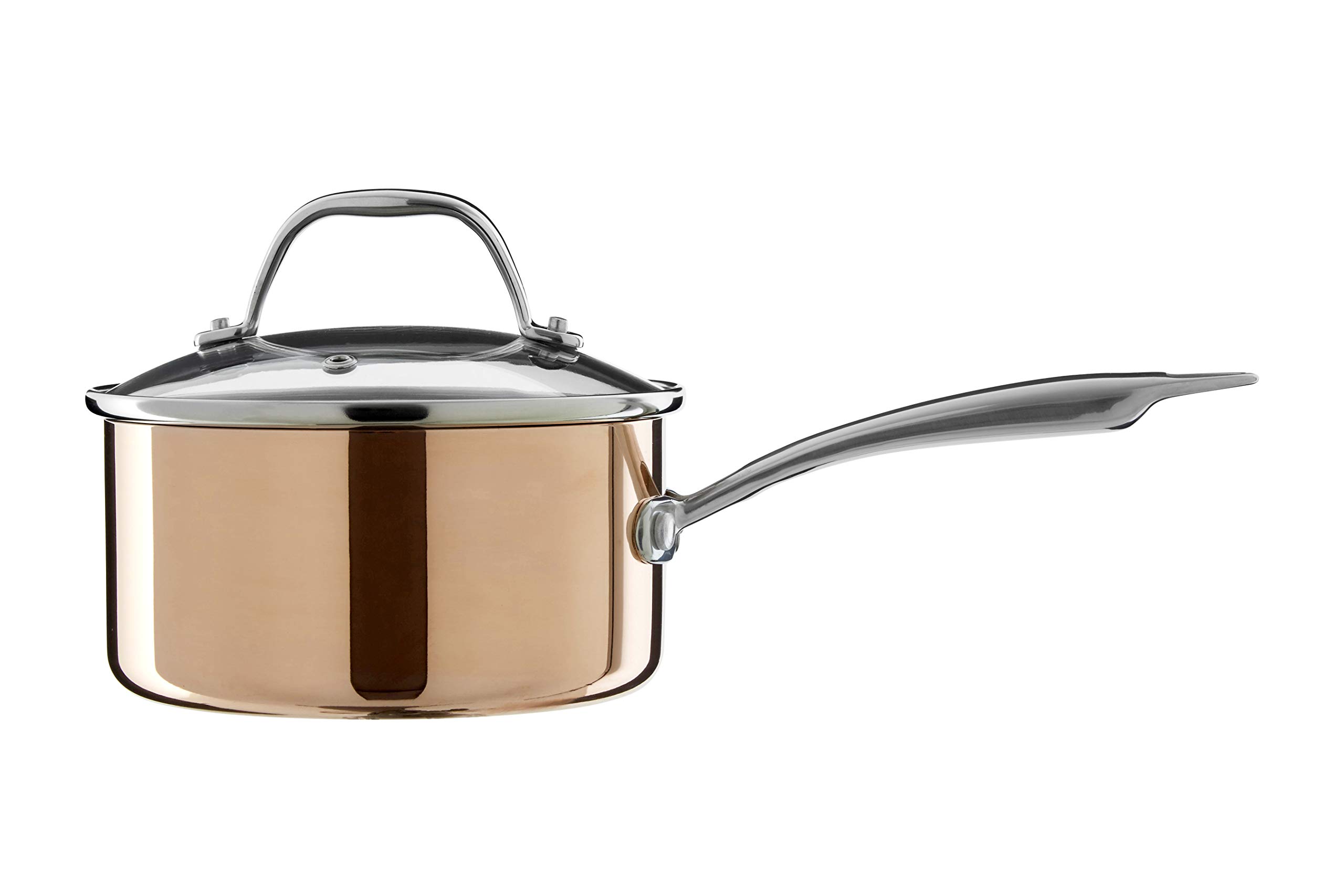 Premier Housewares Minerva Saucepan, Copper Cooking Pot for Kitchen, Glass, Stainless Steel, 37cm