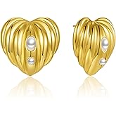 Gold Leaf Bold Stud Earrings | Pearls Textured Bold Gold Post Earrings | Vintage-Inspired Chunky Gold Earrings