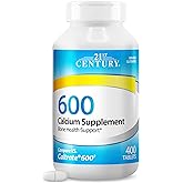 21st Century Calcium 600mg Tablets, Bone Strength Support, 400 Count | Calcium Carbonate, Compare VS. Caltrate&reg; 600, Bone Strength &amp; Density Support, Vegan-Friendly, For Men &amp; Women