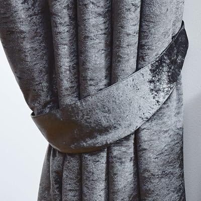 John Aird Crushed Velvet Eyelet Curtains Dark Grey Pair + Tiebacks