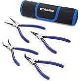 WORKPRO 4-Piece Snap Ring Pliers Set, 7-Inch Internal and External Circlip Pliers Kit with Straight and Bent Jaw, for Ring Re