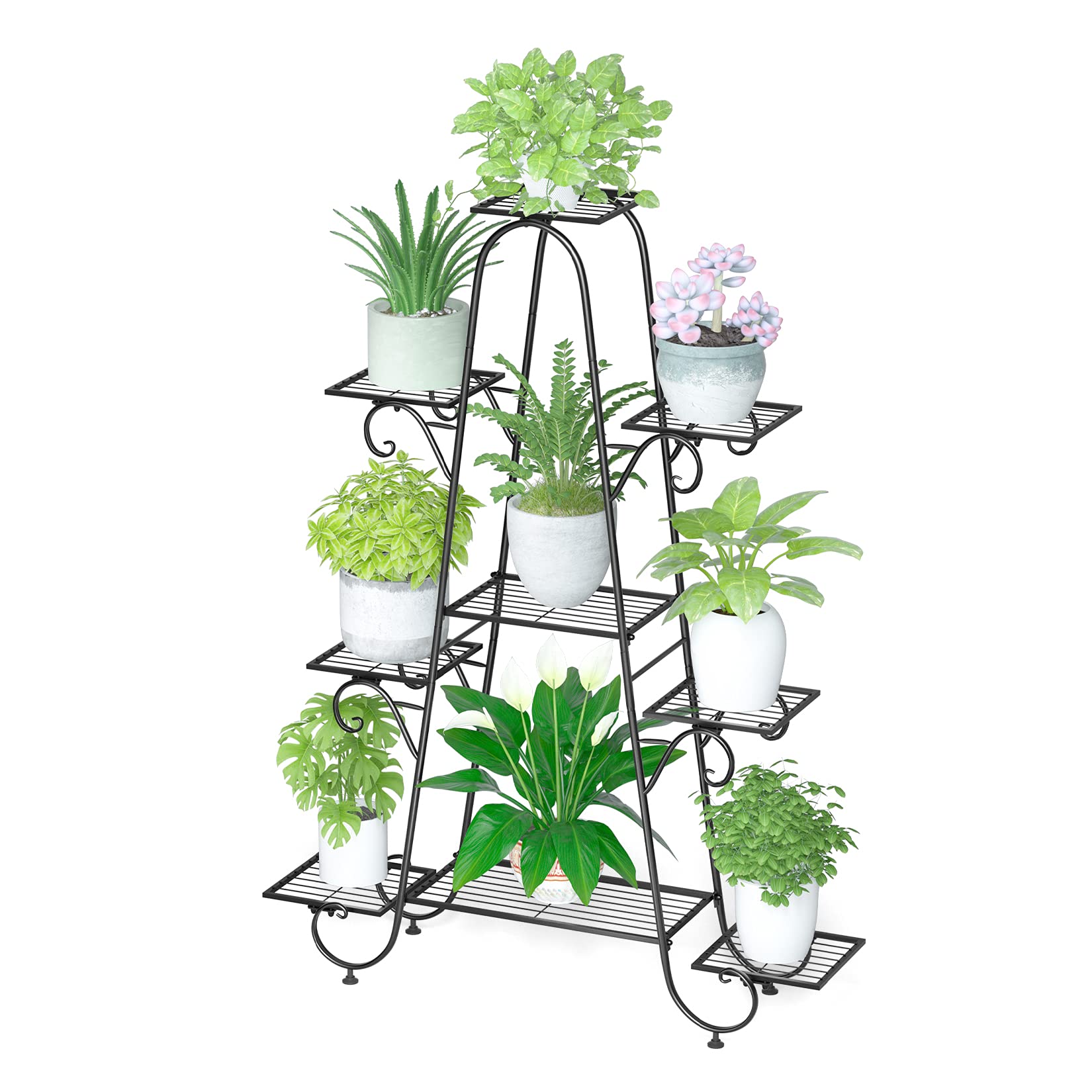 unho Metal Plant Stand Garden Shelves, 9 Tiered Plant Racks Black Plant Shelf Indoor Outdoor Plant Pot Holder 90x22x121.5cm