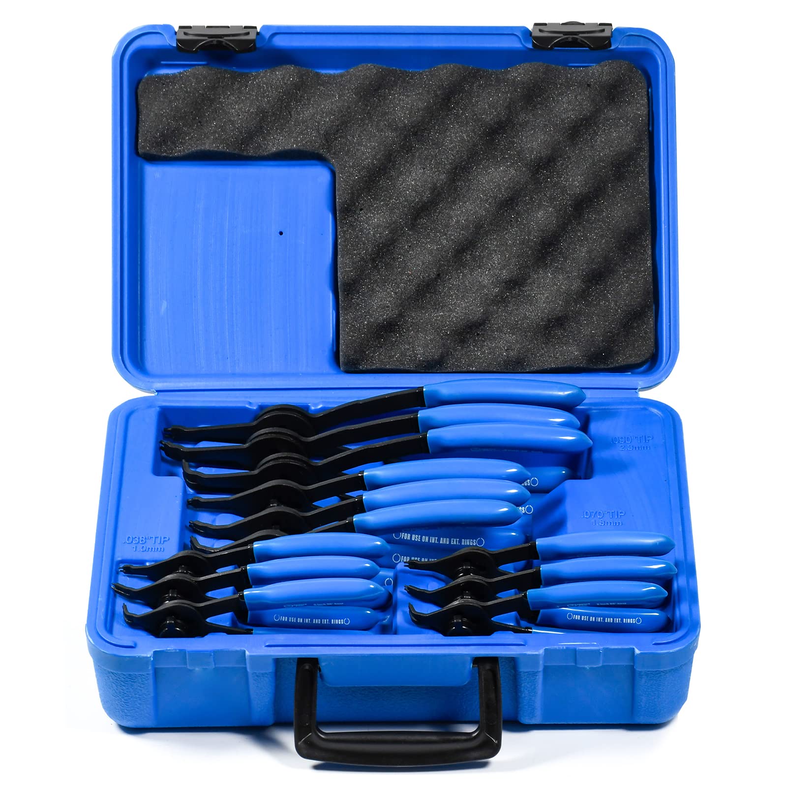 SMOTIVEPRO 12-Piece Versatile Snap Ring Pliers Set, Precision Internal External Circlip Pliers with Straight Curved Jaws for 0.038 Inch 0.047 Inch and 0.090 Inch Circlip Rings