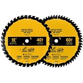 2-Pack 10in 40T/60T Table Saw Blades Compatible with Dewalt | 10in Table/Miter Saw Blade, Replace for DWA11040/DWA11060, Fine Finish
