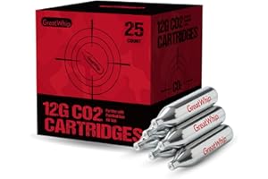 GreatWhip 25 x 12g CO2 Cartridges Non-Threaded Compatible to CO2 BB Gun, Air Gun, Airsoft Gun, Air Pistol, Air Rifle (25 Count)