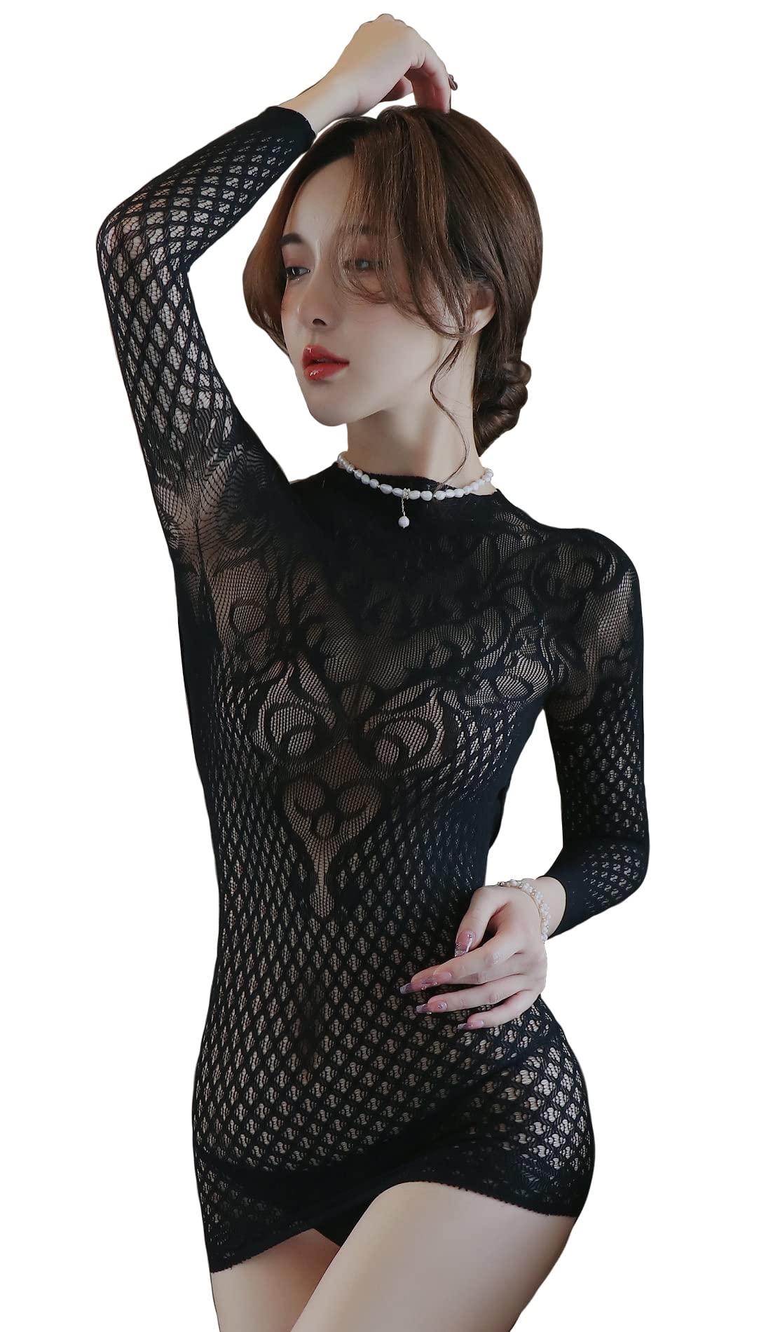 DEARAIMILI Women Lingerie Set Allure Bodysuit Mesh Babydoll Underwear,Black,6-14