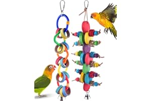 Bissap 2 PCS Bird Chew Toys, Multicolored Bagel Cascade Bird Parrot Toy Biting Paper Cardboard Olympic Rings Conures Toys for Amazon Cockatiels Cockatoos Macaws and Similar Sized Pet Birds