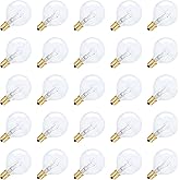 Simba Lighting String Light Outdoor Globe G40 Replacement Bulb 5W E12 Candelabra Base C7 Socket for Patio, Café, Pergola, Porch, Clear Glass, 5 Watt 110V 120V, 2700K Warm White, Dimmable, 25 Pack