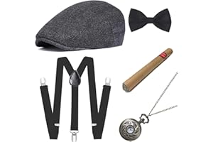 BABEYOND 1920s Mens Gatsby Gangster Costume Accessories Set 30s Manhattan Fedora Hat Bow Tie Suspenders
