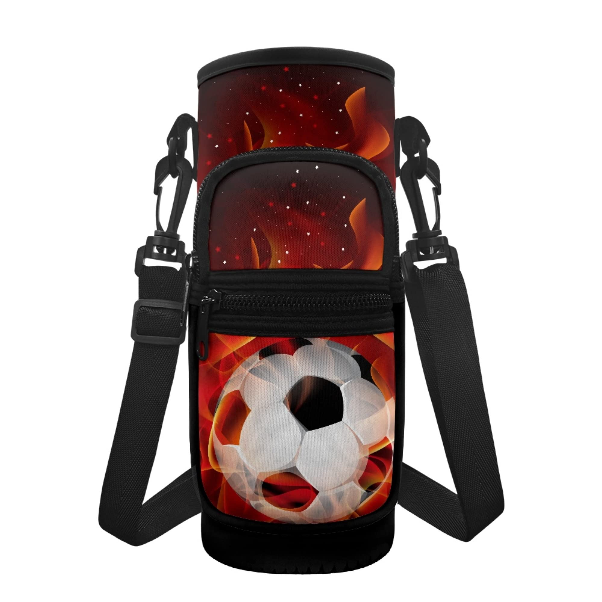 chaqlin 3D Fire Football Print Water Bottle Sleeve Carrier Bag Bottle Holder Pouch Cover Holder Boys Girls School Bottle Bags Crossbody Purse,Water Bottle Accessories for Adults Kids