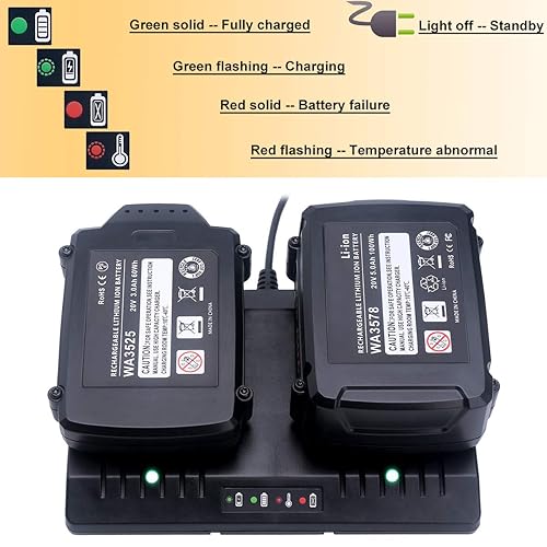 Pour Worx 20V Double Port WA3875 Remplacement Du Chargeur Pour Worx 18v 20v Wa3578 Wa3525 Wa3520 Wa3575 Batterie