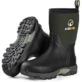 Kalkal Rubber Boots for Men, Waterproof Insulated Mid Calf Mens Rain Boots | 6mm Neoprene, Breathable, Anti-Slip Mud Boots for Farming Hunting Fishing Gardening Wading Chores Work, Size 7-14