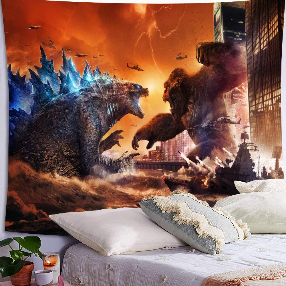 Godzilla Tapestry Wall Tapestry Godzilla vs Kong of The Monsters Poster Theme Party Supplies Tapestry for Boys Gifts Wall Decor Fabric Wall Hangings (130cm150cm-51.2" x 59.1",Style10)
