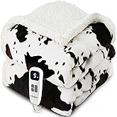 blunique Heated Blanket Throw Blanket - Fast Heating Electric Blanket, Soft Flannel Heated Throw with 10 Time Settings,10 Heating Settings, Warm Gifts for Women & Mom & Grandma(50"x60"Cow Print White)