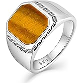 STARCHENIE Men's Genuine Black Onyx/Turquoise/Tiger Eye Sterling Silver Ring Vintage Square Gemstone Signet Pinky Ring for Men Jewelry Gift for Him Size 7-12