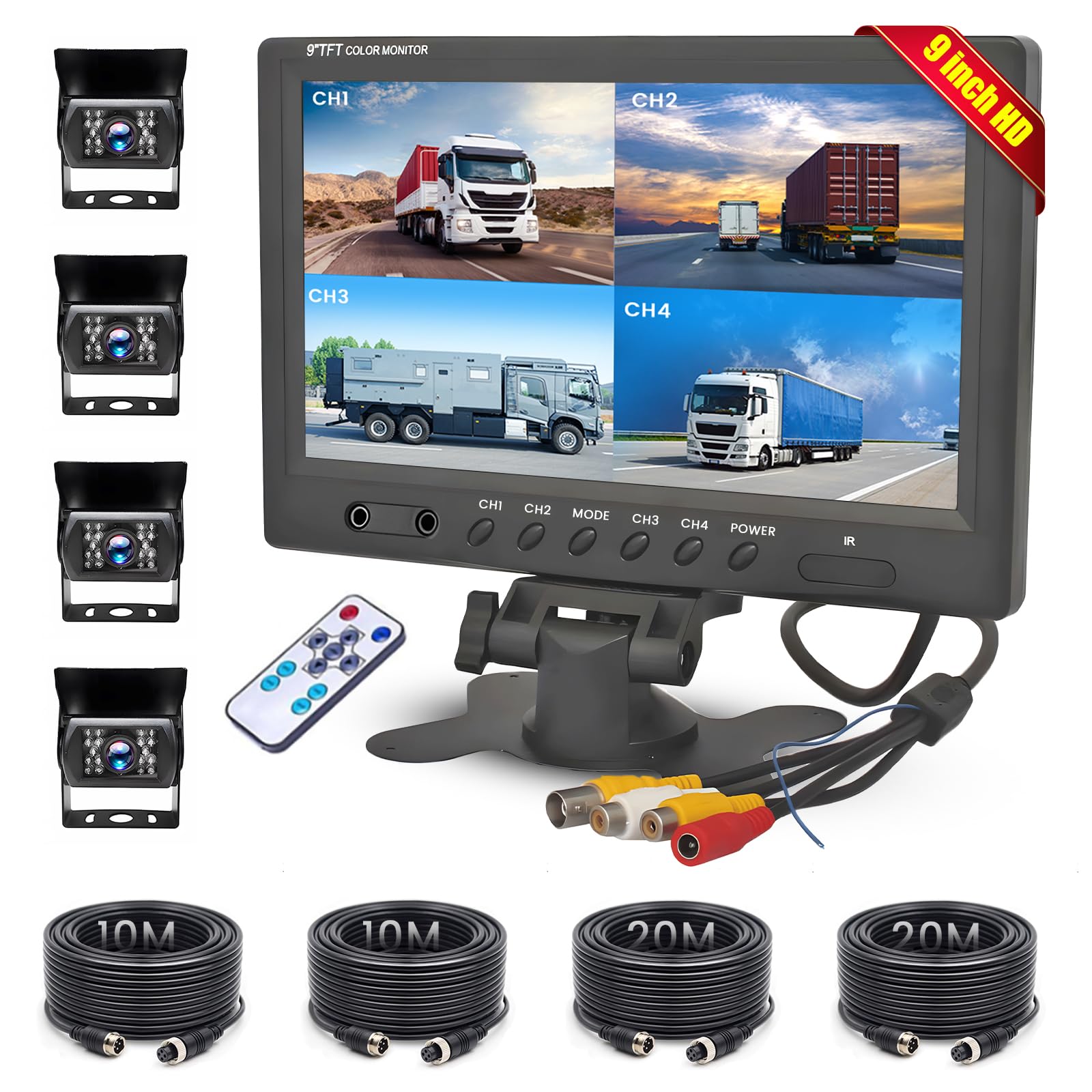 Photo 1 of Hikity Backup Camera with Monitor Kit, 9‘’ Car Rear View Monitor with Waterproof 18 IR LED Night Vision Reverse Camera + 4 Pins Connector Cable Backup Camera System for RV Bus Trailer Truck