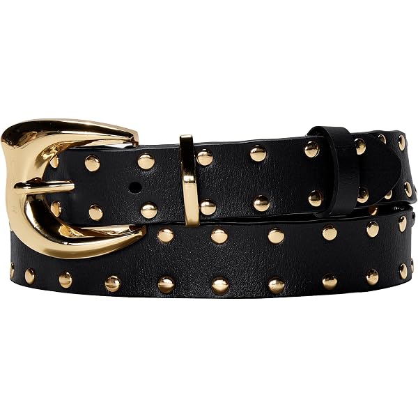 Beltiscool Ladies Oval Buckle Metal Circle Studded Leather  display picture 2