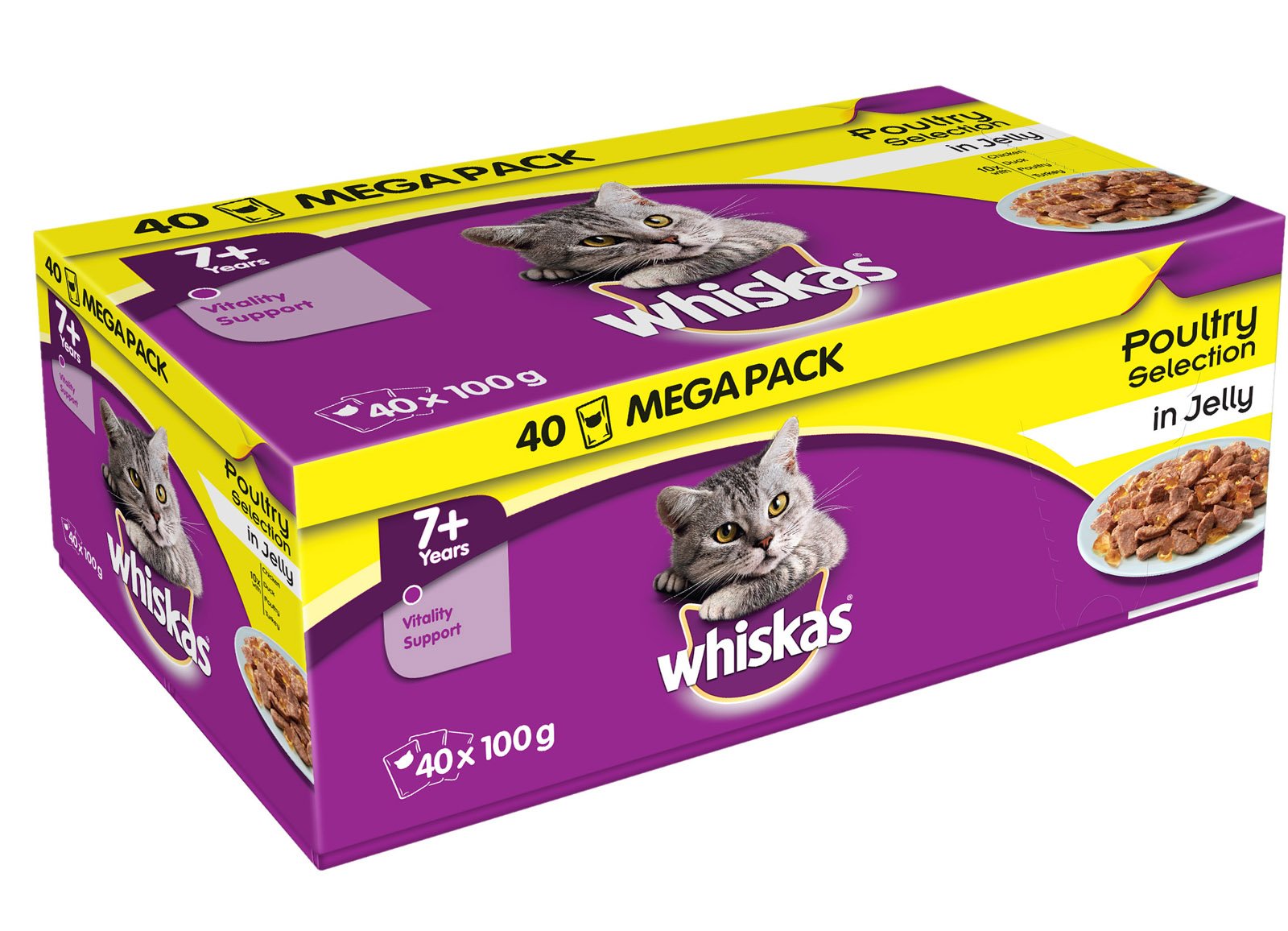 Whiskas Poultry in Jelly Wet Senior 7+ Cat Food Pouches, 40 x 100g