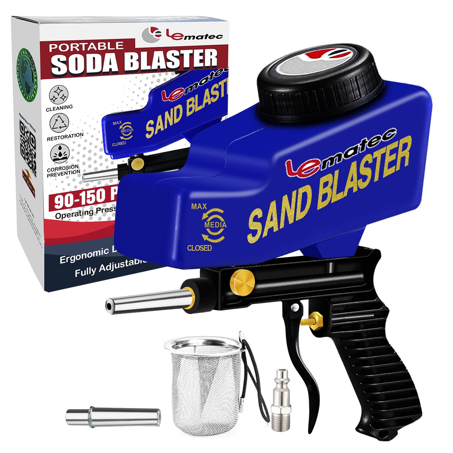 Photo 1 of LE LEMATEC Sandblaster Gun Kit for Air Compressor, Portable Sandblaster for Paint & Rust Removal, Abrasive Media Blaster for Wood, Metal, Auto & DIY, Works with Soda, Sand, Walnut & Aluminum Oxide